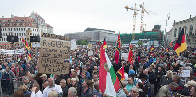 anti - immigration protest in dresden, germany, september 2015